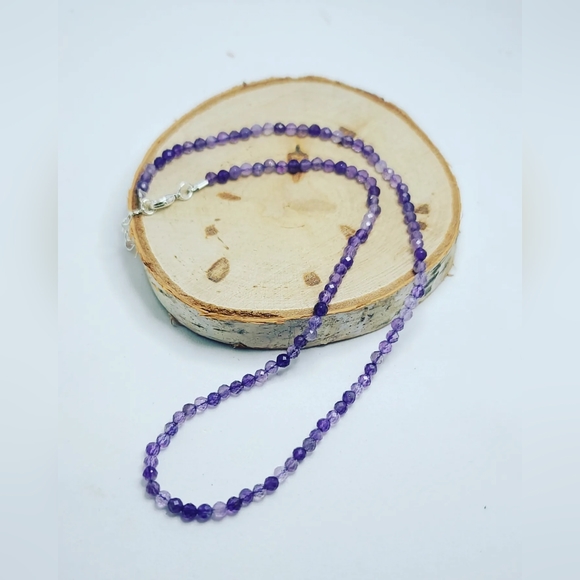 Faceted Amethyst Minimalist Necklace 3 mm - Picture 1 of 4